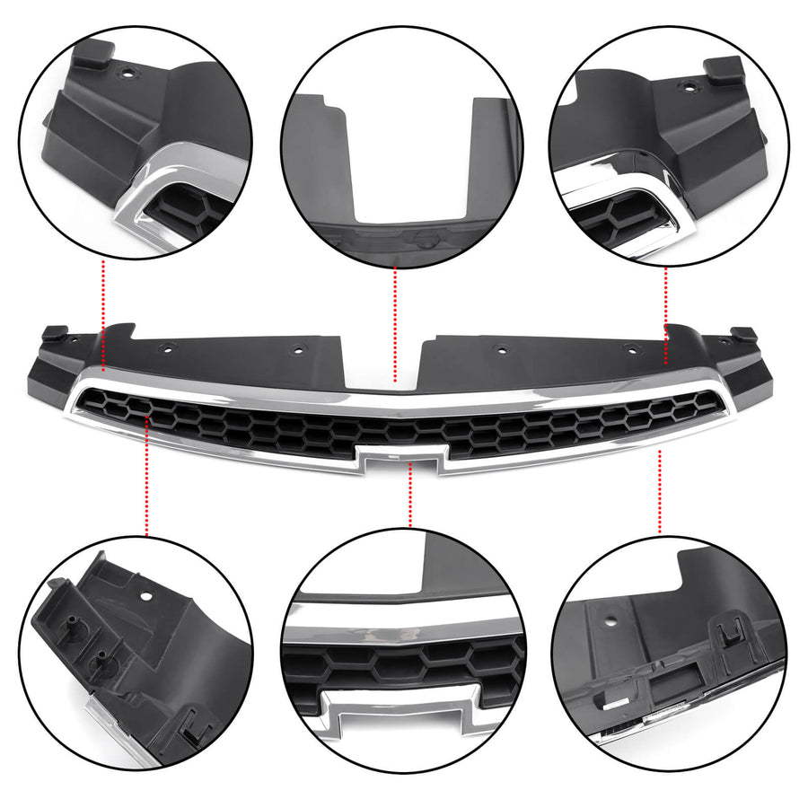 Upper+Lower Grille 2PCS Front Bumper Inserts Trim Covers For 2009-2014 Chevy Cruze Generic US Part One