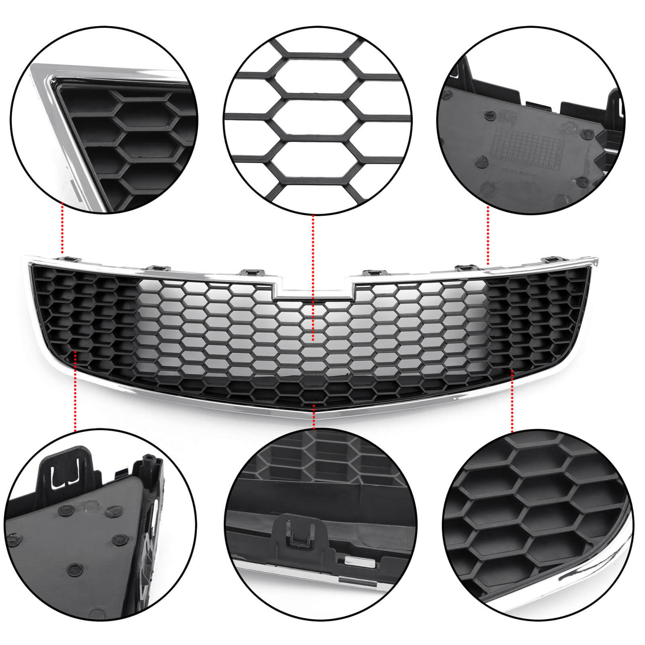Upper+Lower Grille 2PCS Front Bumper Inserts Trim Covers For 2009-2014 Chevy Cruze Generic US Part One
