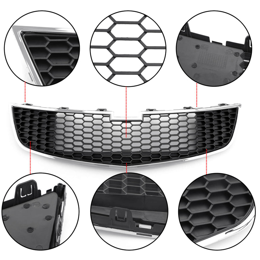 Upper+Lower Grille 2PCS Front Bumper Inserts Trim Covers For 2009-2014 Chevy Cruze Generic US Part One