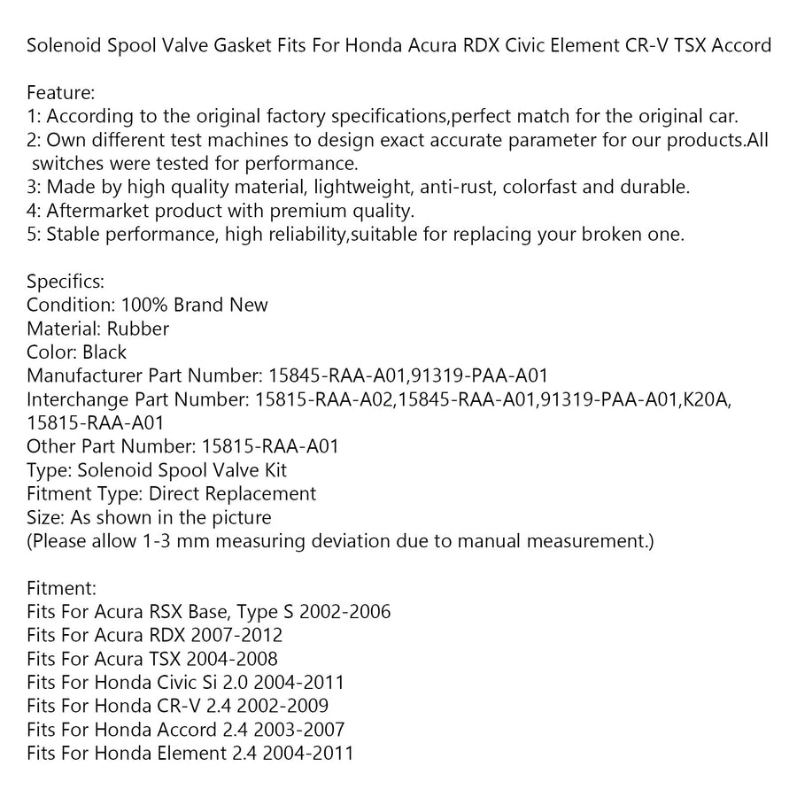 Solenoid Spool Valve Gasket Fits For Honda Acura RDX Civic Element CR-V TSX Accord Generic US Part One