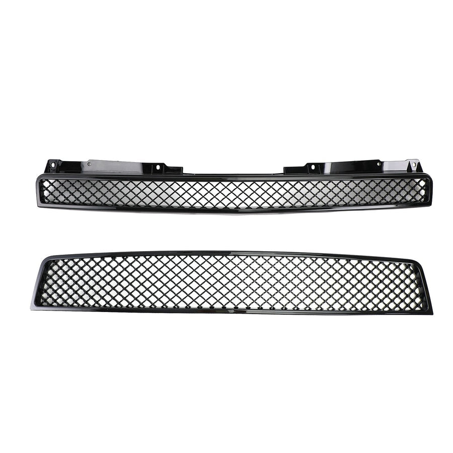 07-14 Chevy Tahoe/Suburban 2PCS Glossy Black Mesh Front Bumper Grille Generic U.S. Part One
