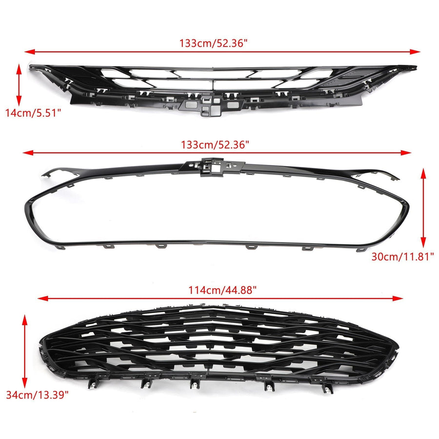 2019 2020 Chevrolet Malibu 3pcs Front Upper Grille Lower Grille Gloss Black Generic US Part One