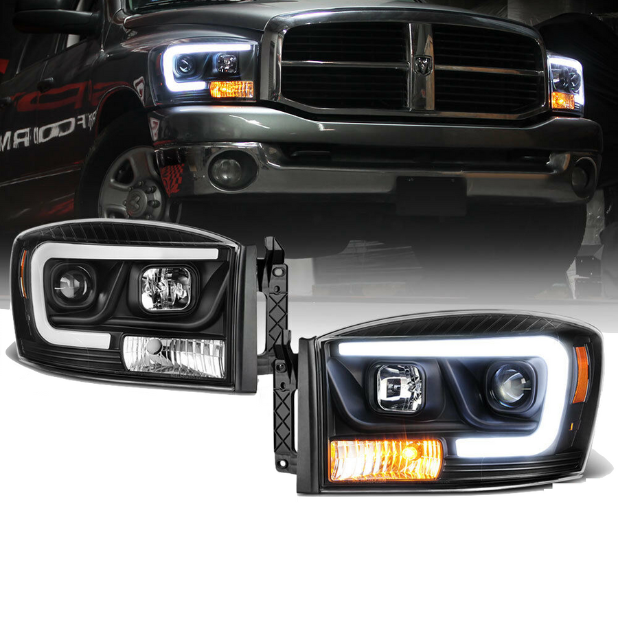 Black LED DRL Tube Projector Headlight Lamp for Dodge Ram 1500 2006 2007 2008 Ram 2500 3500 2006 2007 2008 2009 U.S. Part One