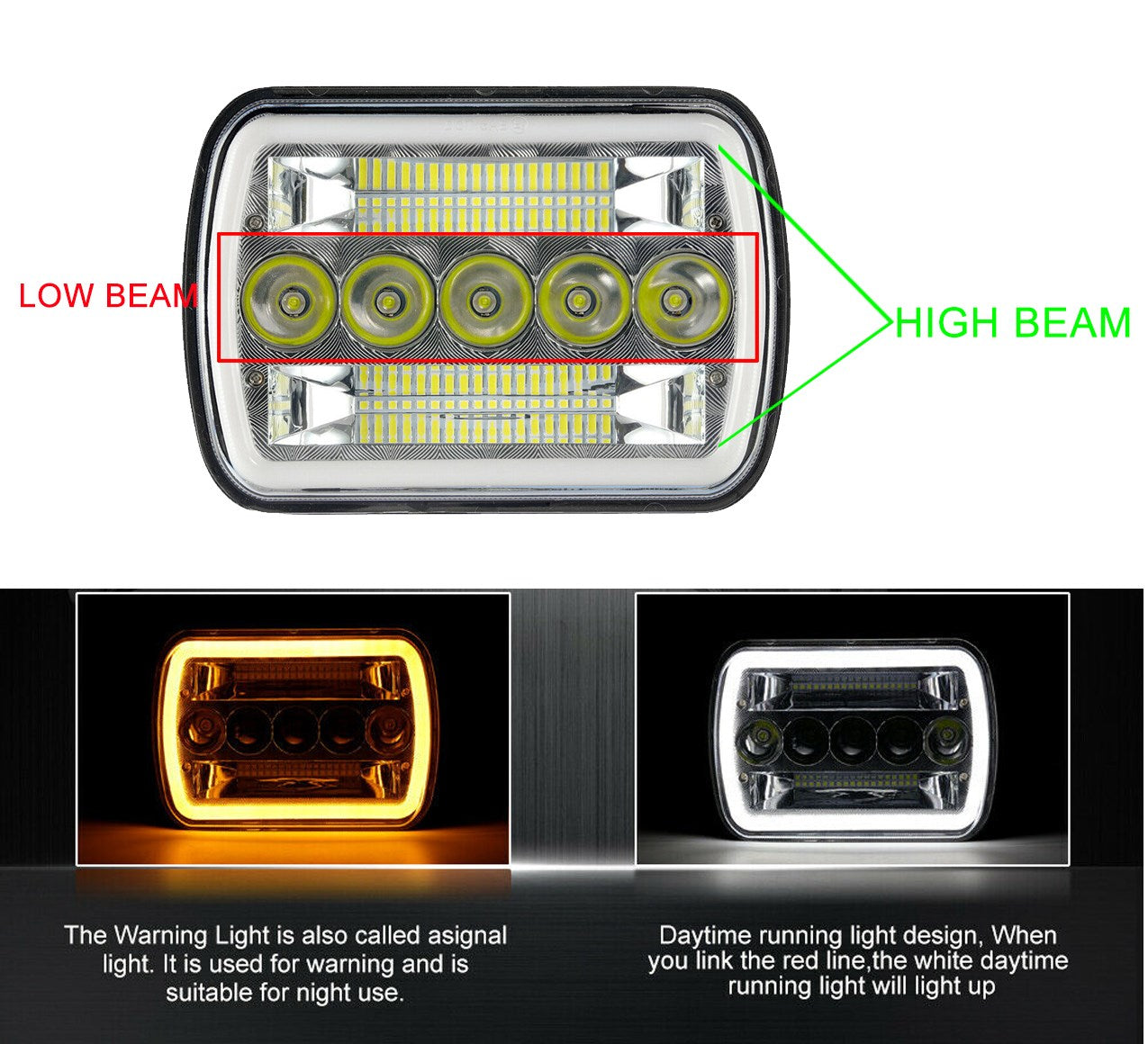 Pair 7x6"LED Headlight Hi/Lo Beam DRL For Chevy Express Cargo Van 1500 2500 3500 Generic US Part One