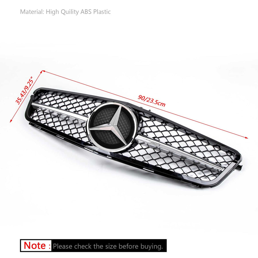 08-14 C-Class W204 C300 C350 Benz Grille ABS Gloss Black Chrome Front Grille Replacement Generic U.S. Part One