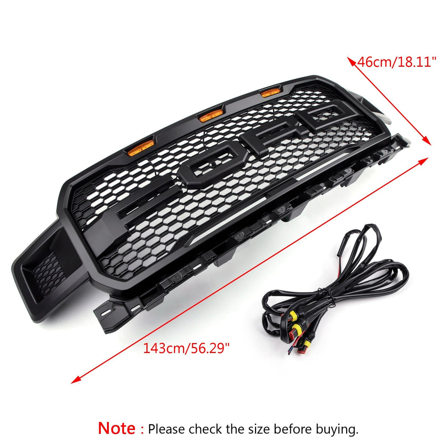 18-20 Ford F150 Honeycomb Grill Amber LED Raptor Style Grill Repalcment Generic U.S. Part One