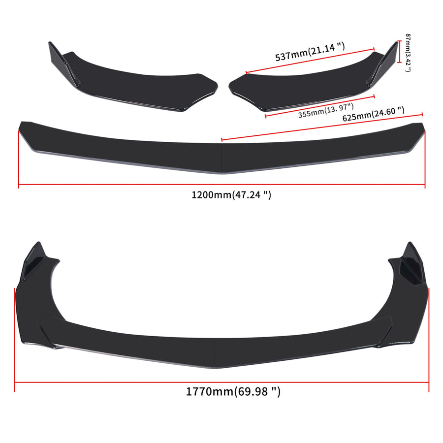 10Pcs ABS Front Bumper Spoiler Diffuser Side Skirt Rear Lip Splitter Canard Kits Generic U.S. Part One