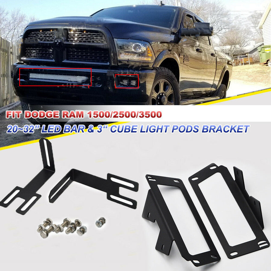 20-32"Inch Light Bar & Dual Fog Pod Bumper Brackets Fit for Dodge RAM 1500/2500/3500 U.S. Part One