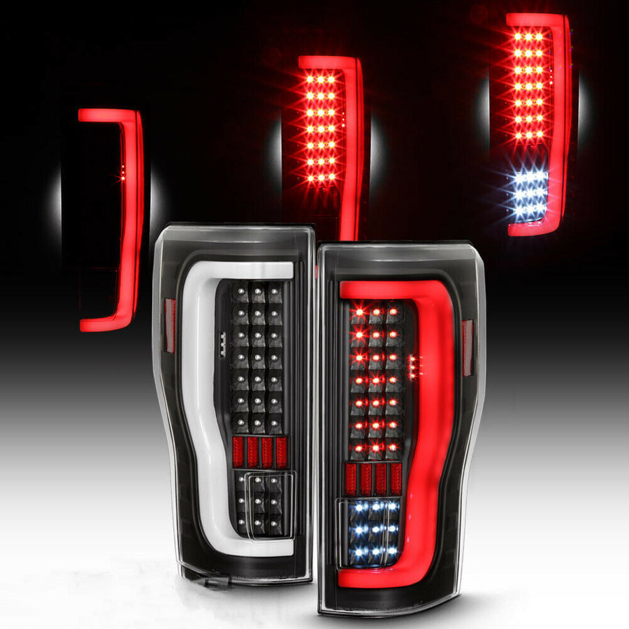 Black 2017-2019 Ford F250 F350 SuperDuty LED Light Tube Tail LIghts Backup Lamps U.S. Part One