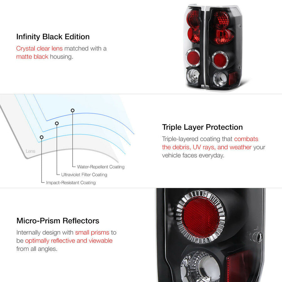 Bronco Black Red Tail Light Brake Signal Lamp L+R for 89-96 Ford F150 F250 F350 U.S. Part One