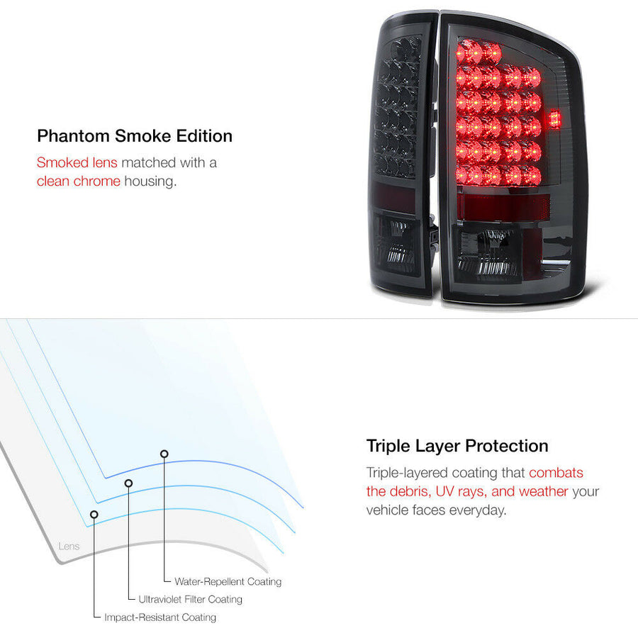Smoke Tail Light+Rear Led 3rd Brake Stop Lamp for Dodge Ram 2002 - 2006 1500 2500 3500 U.S. Part One