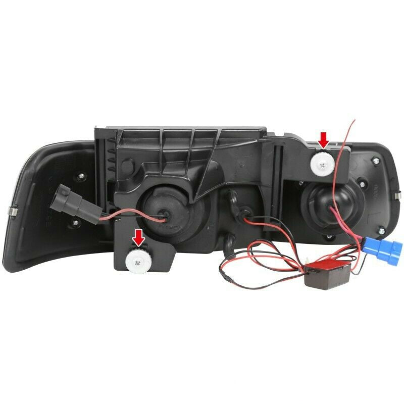 LED DRL Black Projector Headlights+Bumper Lamps for 1999-2002 Chevy Silverado Tahoe Suburban 1500 2500 U.S. Part One