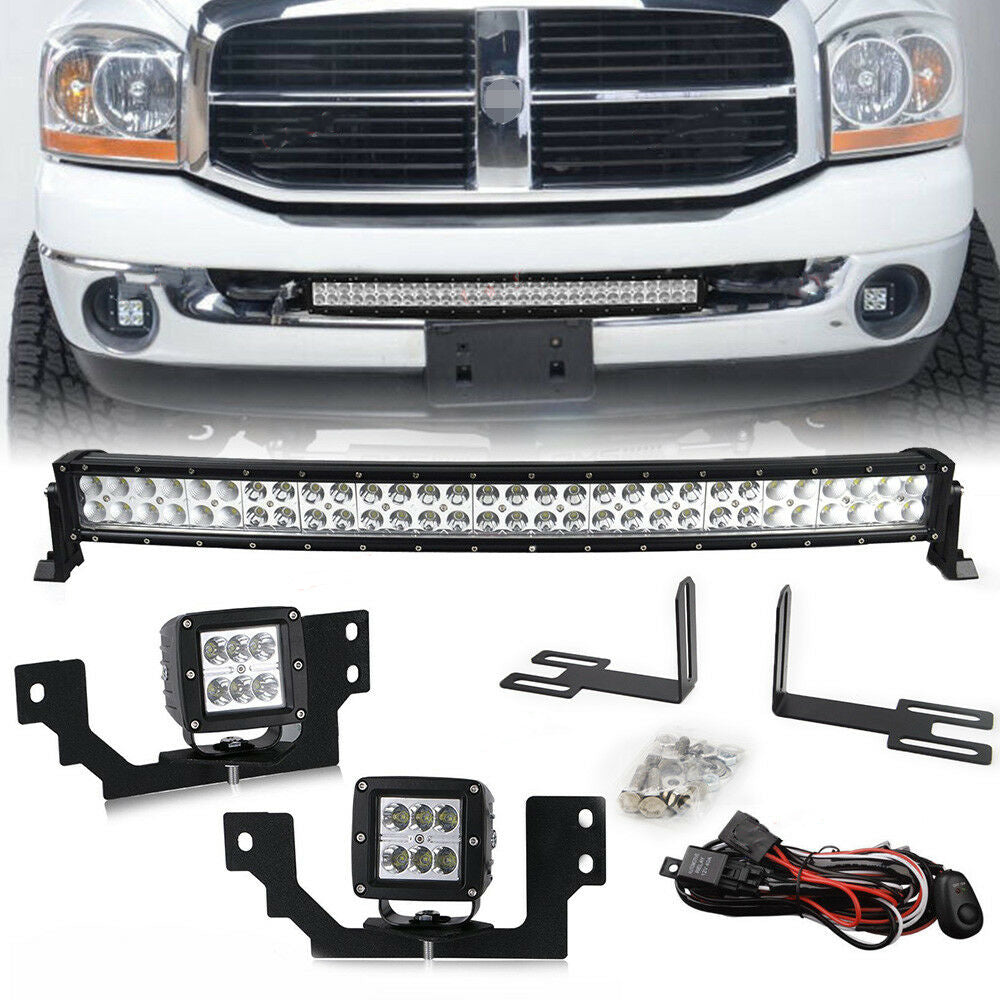 30 Inch Curved LED Bar+Cube Fog Light Front Bumper Kit FIT for 2003-2009 Dodge Ram 2500 3500