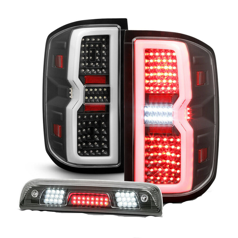1500 Full LED Tube Tail Lights+LED 3rd Brake Lamp for Blk 2014-2017 Chevy Silverado U.S. Part One