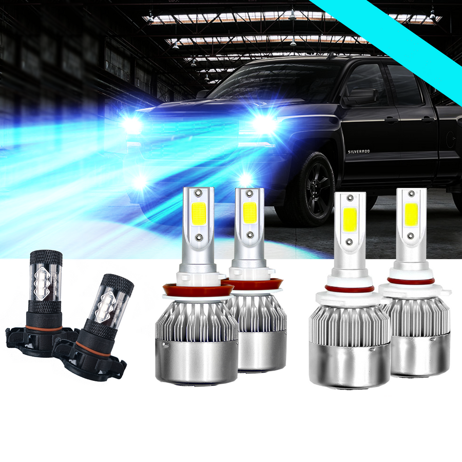 8000K LED Headlight Fog Light Bulbs Fit For Chevy Silverado 1500 2500 2007-2015 6x U.S. Part One